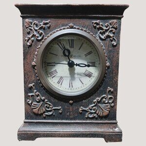 Howard Miller Vintage Style Tabletop Clock Ornate Scrollwork Roman Numerals